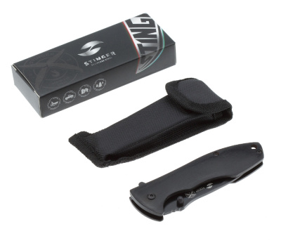 Нож складной Stinger, 80 мм, (чёрный), материал рукояти: сталь/дерево пакка (чёрный)