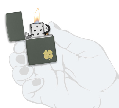 Зажигалка ZIPPO Four Leaf Clover с покрытием Green Matte, латунь/сталь, зеленая, 38x13x57 мм
