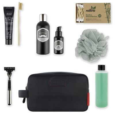 Несессер дорожный BUGATTI КЛАРК | CLARK, чёрный, воловья кожа/полиэстер, 20х10х13 см, 2,5 л