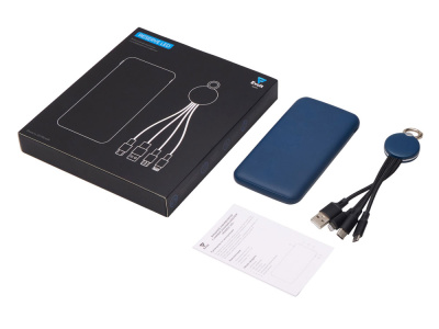 Набор из внешнего акуумулятора и универсального кабеля с подсветкой лого Reserve LED, 10000mAh, темно-синий