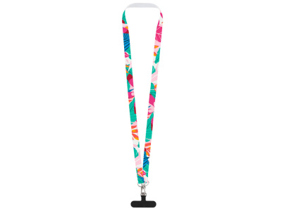 Ланъярд 2 см под сублимацию с 2-мя трендовыми карабинами и узким держателем для телефона из ПЭ, серебристый