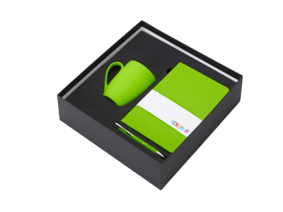 Подарочный набор с блокнотом С2, металлической ручкой и кружкой, зеленое яблоко , размер твердая обложка