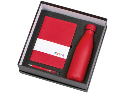 Подарочный набор с блокнотом С2, металлической ручкой и термобутылкой, красный , размер твердая обложка