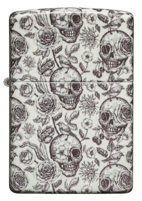 Зажигалка ZIPPO Skeleton с покрытием Glow in the Dark Green, латунь/сталь, серая, 38x13x57 мм