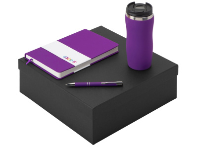 Подарочный набор с блокнотом С2, металлической ручкой и термокружкой, фиолетовый , размер твердая обложка