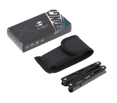 Мультитул Stinger, 100x40 мм, 12 функций, сталь/алюминий, чёрный, в комплекте нейлоновый чехол