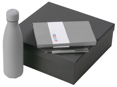 Подарочный набор c блокнотом C1, ручкой и термобутылкой, серый , размер гибкая обложка