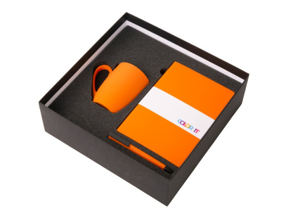 Подарочный набор c блокнотом C3, ручкой и кружкой, оранжевый , размер магнитная обложка