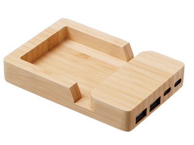 USB хаб Memo, 2*USB, 2*Type C, бамбук