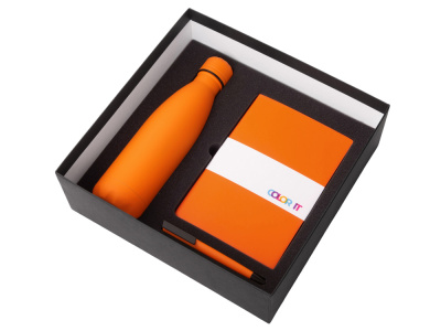 Подарочный набор c блокнотом C1, ручкой и термобутылкой, оранжевый , размер гибкая обложка