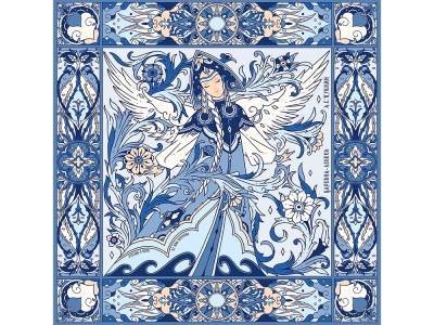 Платок Царевна-Лебедь 100% шелк, синий