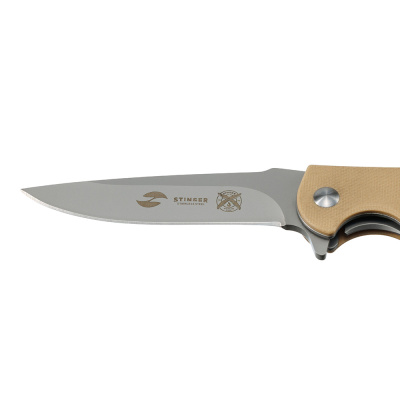 Нож складной Stinger, 100 мм (серебристый), сталь 440A, материал рукояти: стеклотекстолит G10 (песочный), в картонной коробке