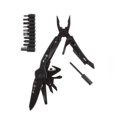 Мультитул Stinger, 105х45 мм, 13 функций, сталь, чёрный, в комплекте 9 насадок и нейлоновый чехол