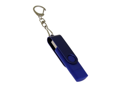 USB-флешка на 64 Гб 2 в 1 поворотный механизм, c дополнительным разъемом Type-C с одноцветным металлическим клипом, синий , размер 64ГБ