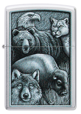 Зажигалка ZIPPO Animal Kingdom Design с покрытием Satin Chrome, латунь/сталь, серебристая, матовая, 38x13x57 мм