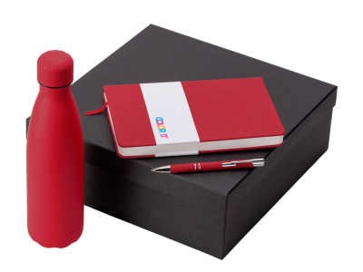 Подарочный набор с блокнотом С3, металлической ручкой и термобутылкой, красный , размер магнитная обложка