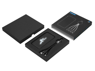 Набор из внешнего акуумулятора и универсального кабеля с подсветкой лого Reserve LED, 10000mAh, черный