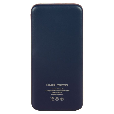 Универсальный аккумулятор Wave 10 (10000 мАч), синий, 14,9х6.7х1,6 см