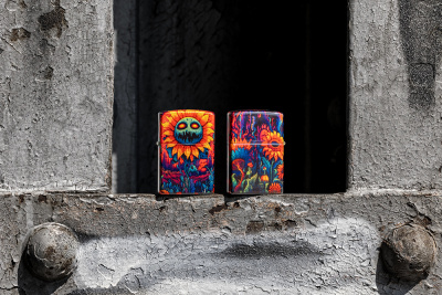 Зажигалка ZIPPO Spooky Sunflower с покрытием 540 Tumbled Brass, латунь/сталь, разноцветная, 38x13x57 мм