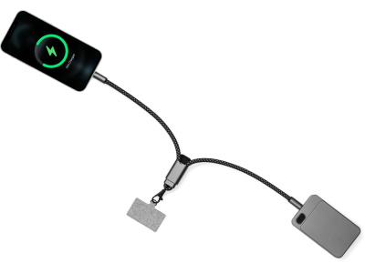 Ремешок-держатель для телефона с зарядным кабелем USB-C - USB-C Lany Wristband Charge Eco, серый