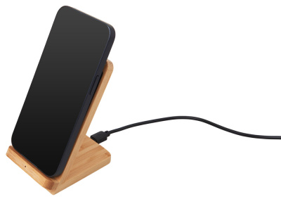 Беспроводное зарядное устройство 2-в-1 с подсветкой лого Reedia S4, 15 Вт, бамбук, черный
