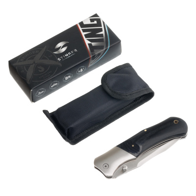 Нож складной Stinger, 100 мм, (серебристый), материал рукояти: сталь/дерево (серебристо-чёрный)