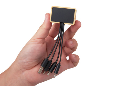 Кабель 3-в-1 с подсветкой лого Reedia S6, бамбук, черный