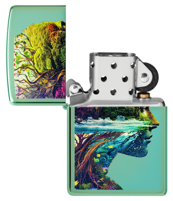 Зажигалка ZIPPO One with Nature Design с покрытием High Polish Green, латунь/сталь, зеленая, глянцевая, 38x13x57 мм