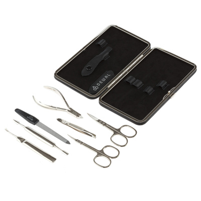 Маникюрный набор DEWAL, 7пр. Футляр: натуральная кожа, цвет черный