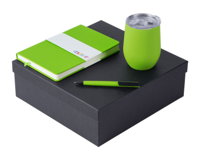 Подарочный набор c блокнотом C2, ручкой и термокружкой, зеленое яблоко , размер твердая обложка