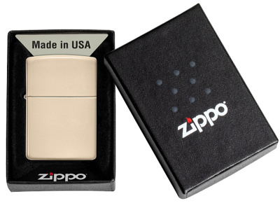 Зажигалка ZIPPO Classic с покрытием Flat Sand, латунь/сталь, бежевая, глянцевая, 38x13x57 мм