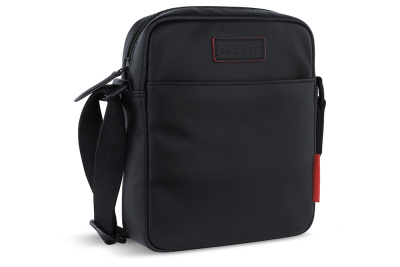 Сумка наплечная мужская BUGATTI КЛАРК | CLARK, чёрная, воловья кожа/полиэстер, 18х5,5х20 см, 2 л