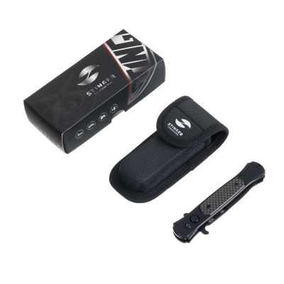 Нож складной Stinger, 118 мм, (черный), материал рукояти: нержавеющая сталь, карбон