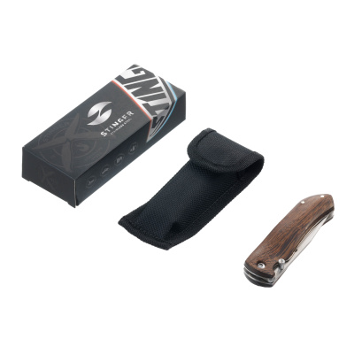 Нож складной Stinger, 77 мм (серебристый), материал рукояти: древесина венге (коричневый)