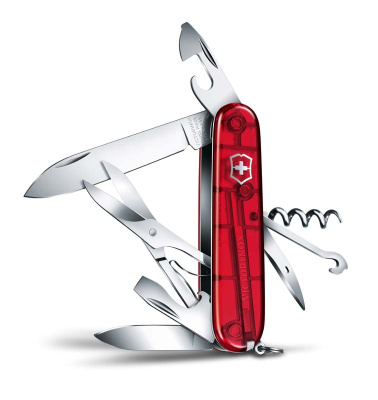Нож перочинный VICTORINOX Climber, 91 мм, 14 функций, полупрозрачный красный
