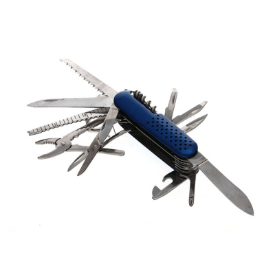 Нож многофункциональный (15 функций); синий; 9х2,8х2,9 см; металл; лазерная гравировка