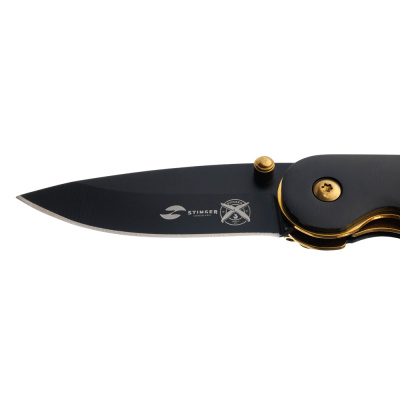 Нож складной Stinger, 70 мм, (чёрный), материал рукояти: сталь/дерево (чёрно-золотистый)