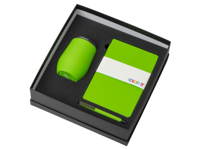 Подарочный набор c блокнотом C1, ручкой и термокружкой, зеленое яблоко , размер гибкая обложка