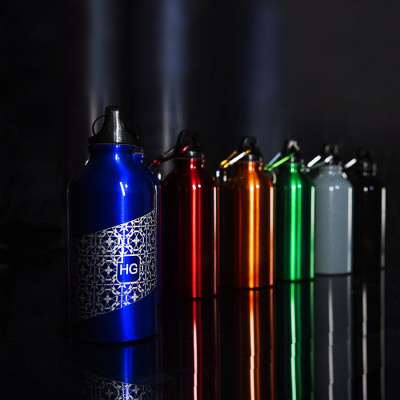 Бутылка для воды "Mento-1", алюминиевая, с карабином, 400 мл., черный