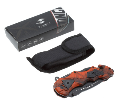 Нож складной Stinger, 100 мм, (чёрный), материал рукояти: алюминий (оранжевый камуфляж)