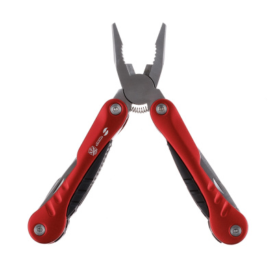 Мультитул Stinger, 103x45 мм, 15 функций, сталь, серебристо-красный, в комплекте нейлоновый чехол