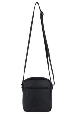 Сумка наплечная мужская BUGATTI КЛАРК | CLARK, чёрная, воловья кожа/полиэстер, 18х5,5х20 см, 2 л