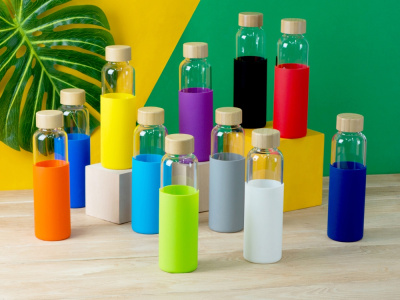 Бутылка для воды стеклянная Refine, в чехле, 550 мл, темно-синий