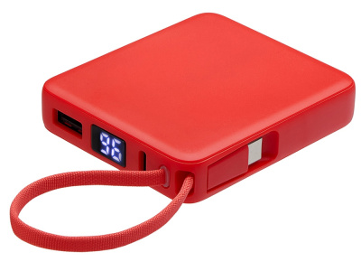 Внешний аккумулятор со встроенным кабелем USB-C Дэнси, 5000 мАч, красный