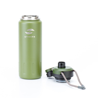 Термобутылка Stinger, 0,71 л, сталь/пластик, "зеленый мох", 8 х 25,4 см