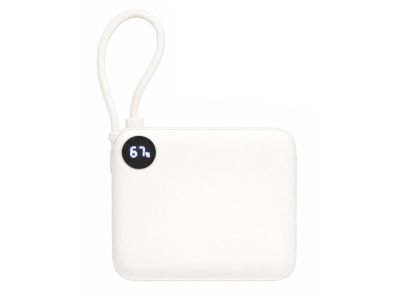 Внешний аккумулятор со встроенным кабелем Liri, QC/PD, 10000 мАч, теплый белый