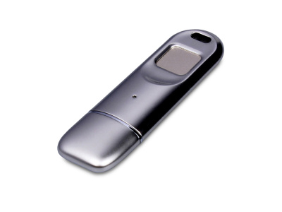Металлическая флешка со сканером отпечатков пальцев в подарочной упаковке на 128 Гб, серебристый , размер 128Gb