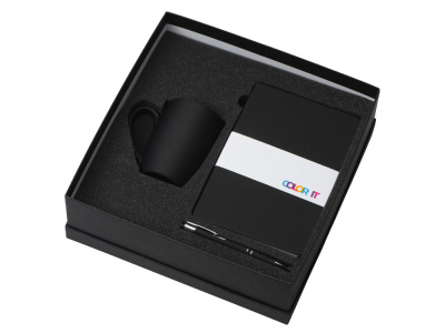 Подарочный набор с блокнотом С1, металлической ручкой и кружкой, черный , размер гибкая обложка