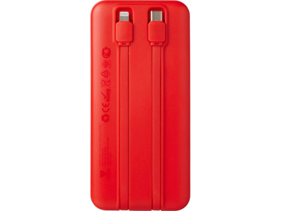 Внешний аккумулятор со встроенными кабелями Фрэйм, 10000мач, красный