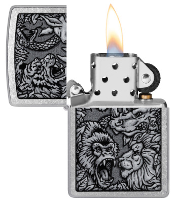Зажигалка ZIPPO Jungle Design с покрытием Street Chrome, латунь/сталь, серебристая, 38x13x57 мм